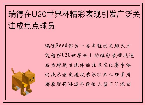 瑞德在U20世界杯精彩表现引发广泛关注成焦点球员 瑞德在U20世界杯精彩表现引发广泛关注成焦点球员